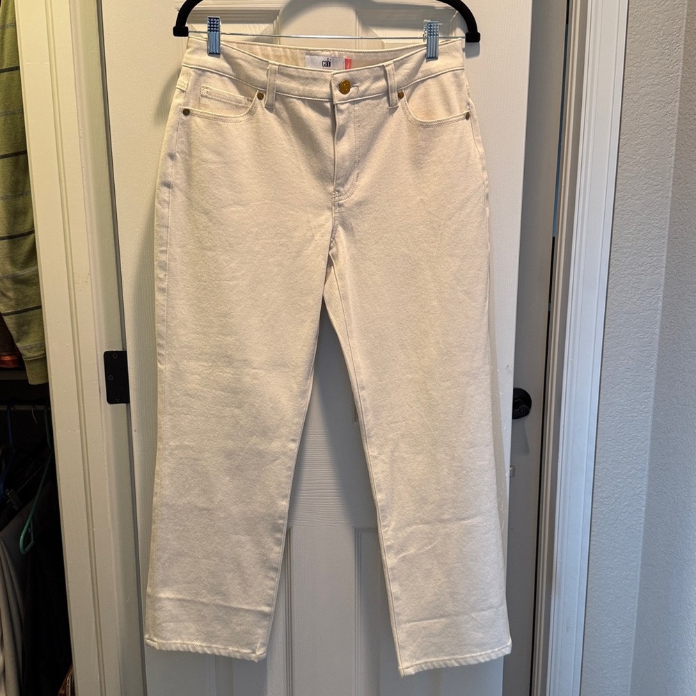 CAbi Women's Straight Leg Cream SoHo Jeans